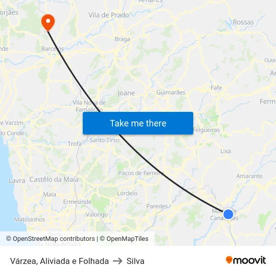 Várzea, Aliviada e Folhada to Silva map