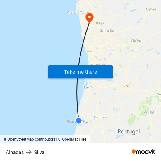Alhadas to Silva map