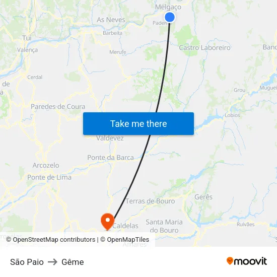 São Paio to Gême map