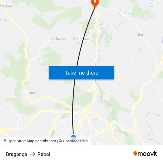 Bragança to Rabal map