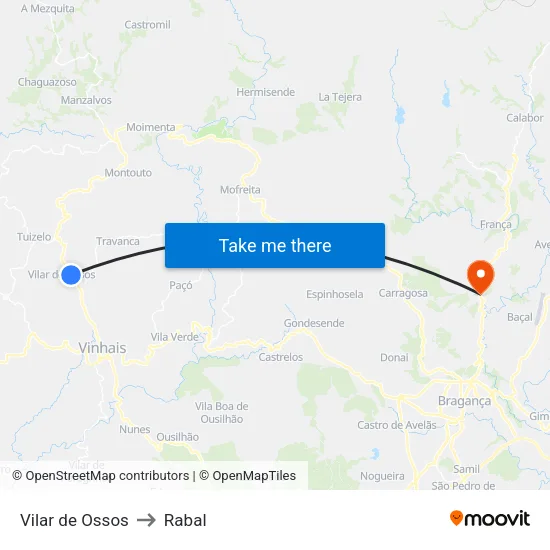 Vilar de Ossos to Rabal map