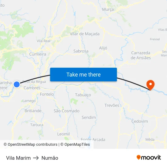 Vila Marim to Numão map