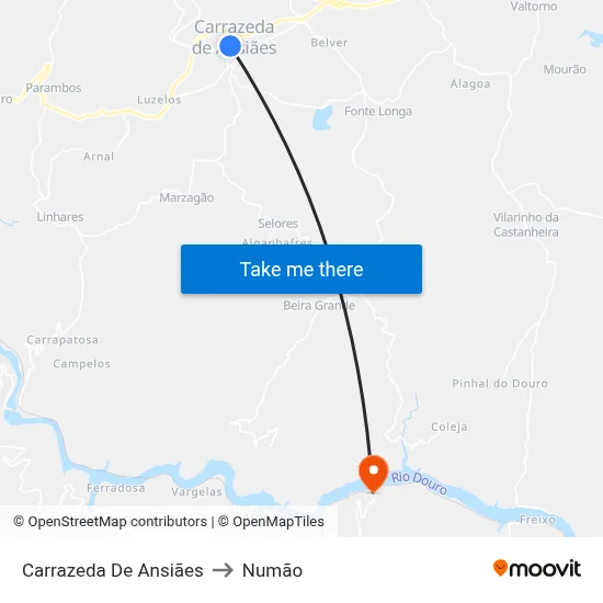 Carrazeda De Ansiães to Numão map