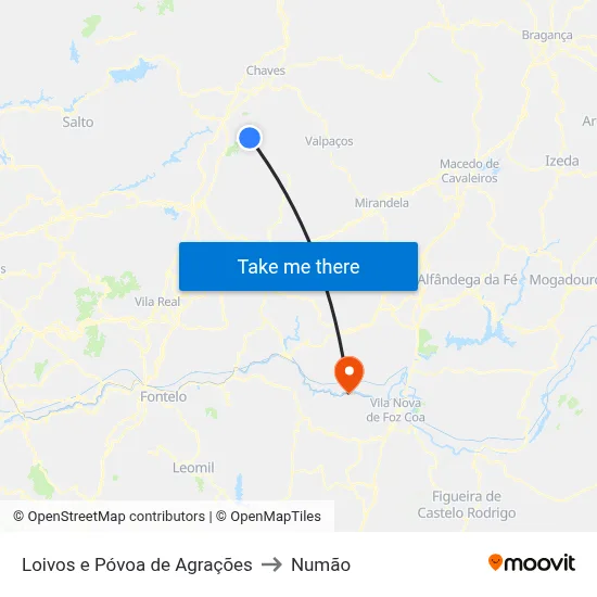 Loivos e Póvoa de Agrações to Numão map