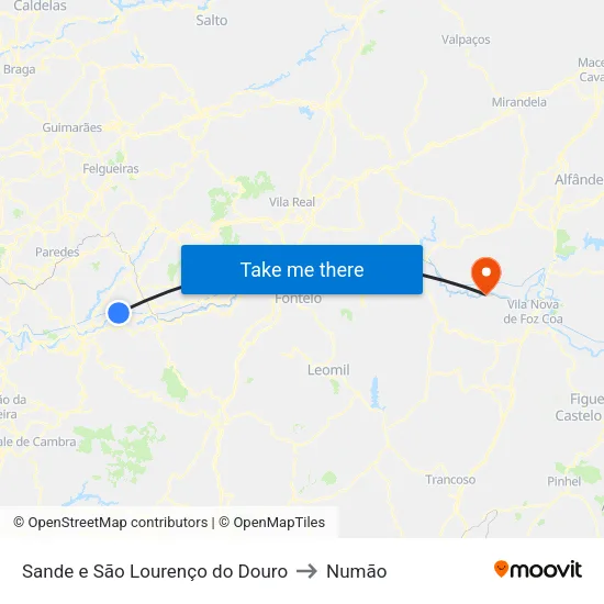 Sande e São Lourenço do Douro to Numão map