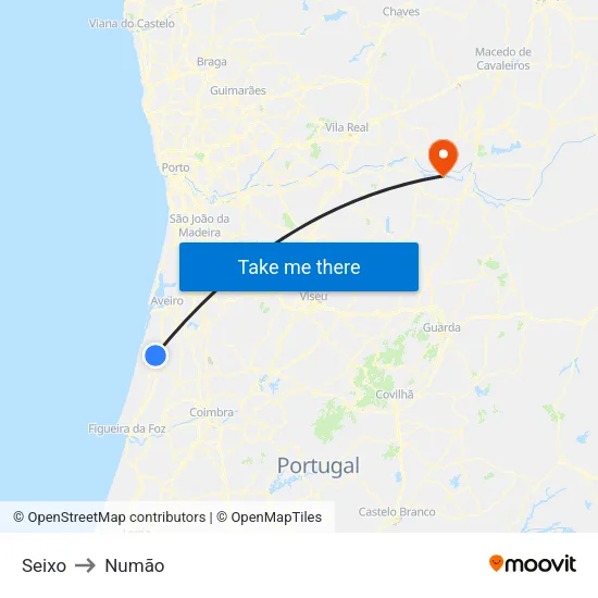 Seixo to Numão map