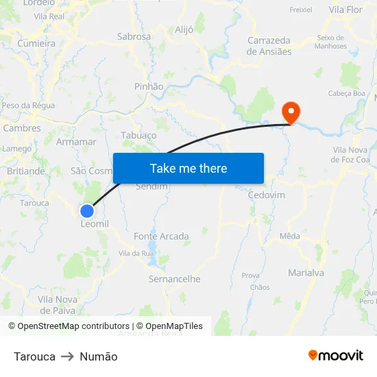 Tarouca to Numão map