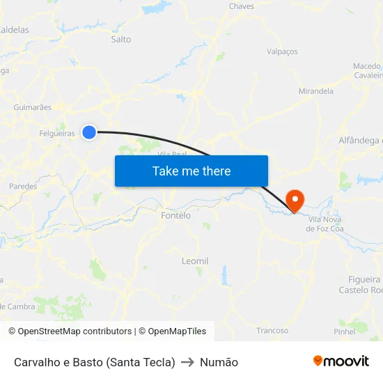Carvalho e Basto (Santa Tecla) to Numão map