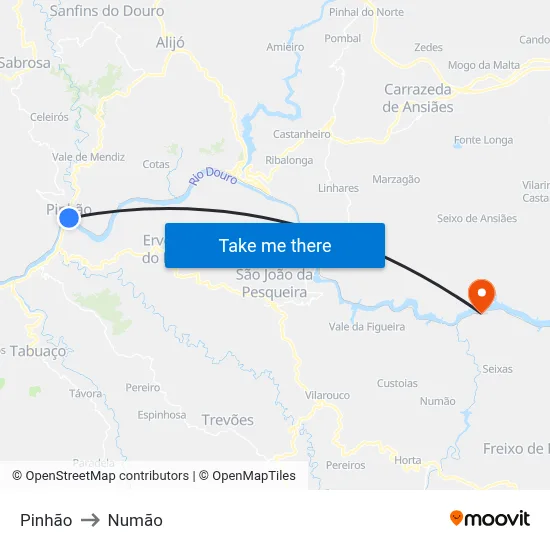 Pinhão to Numão map