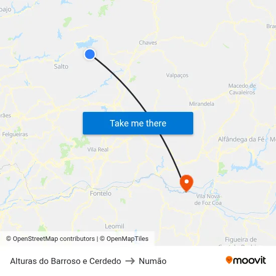 Alturas do Barroso e Cerdedo to Numão map