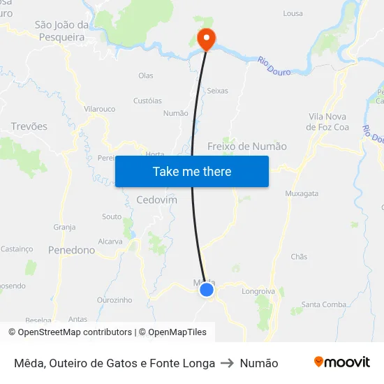 Mêda, Outeiro de Gatos e Fonte Longa to Numão map