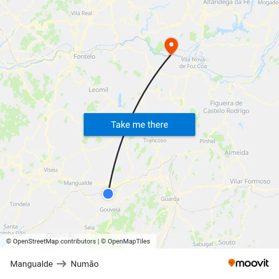 Mangualde to Numão map
