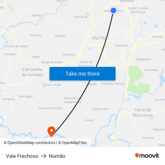 Vale Frechoso to Numão map