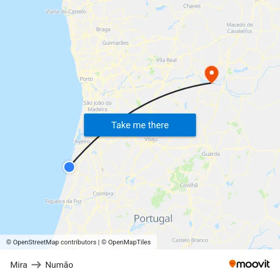 Mira to Numão map