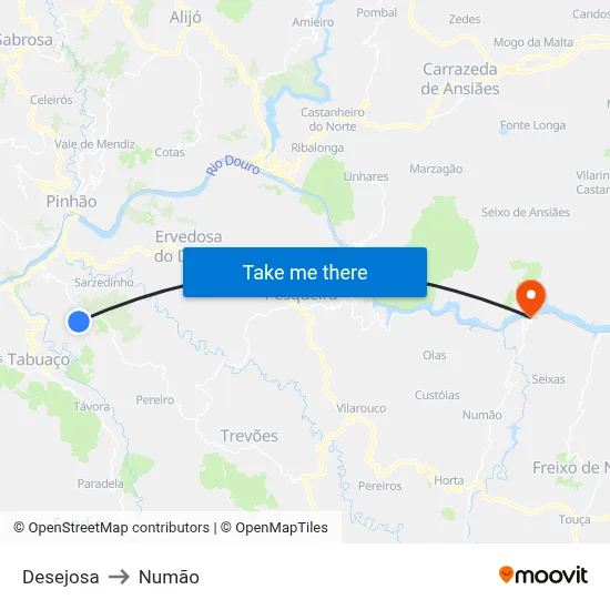 Desejosa to Numão map