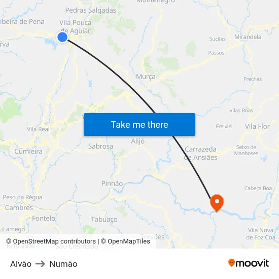 Alvão to Numão map