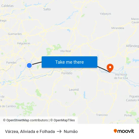Várzea, Aliviada e Folhada to Numão map
