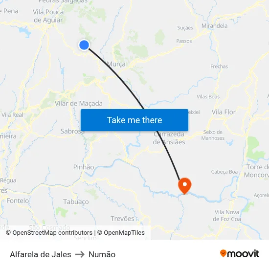Alfarela de Jales to Numão map