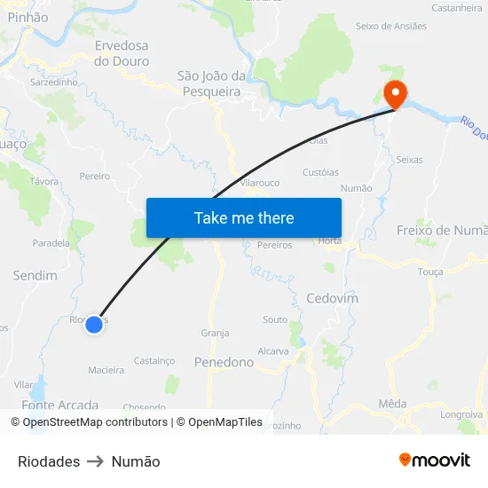 Riodades to Numão map