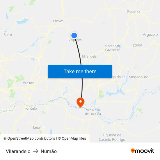 Vilarandelo to Numão map