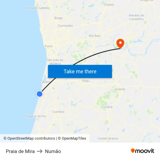 Praia de Mira to Numão map