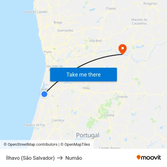 Ílhavo (São Salvador) to Numão map