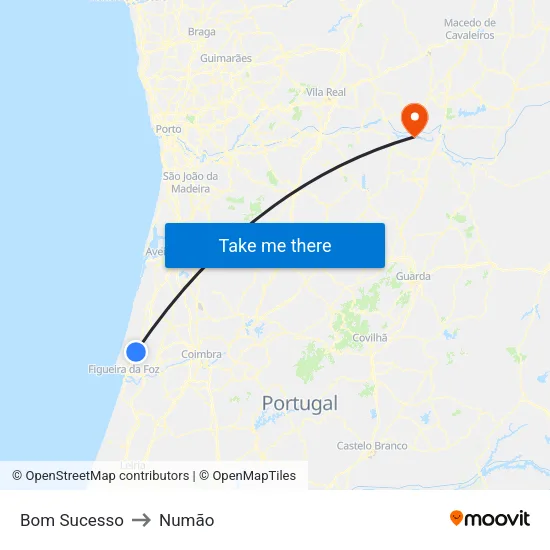 Bom Sucesso to Numão map