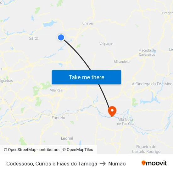 Codessoso, Curros e Fiães do Tâmega to Numão map