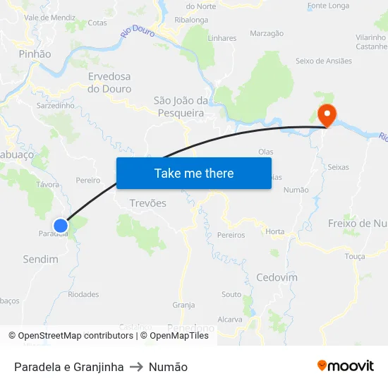 Paradela e Granjinha to Numão map