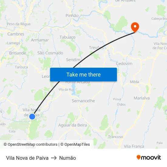 Vila Nova de Paiva to Numão map