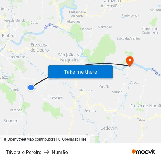 Távora e Pereiro to Numão map