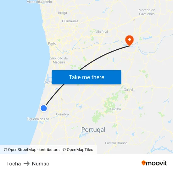 Tocha to Numão map