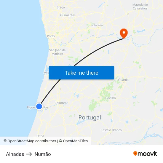 Alhadas to Numão map