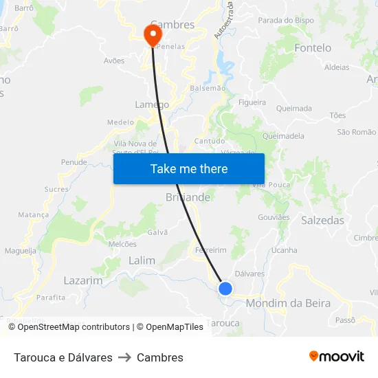 Tarouca e Dálvares to Cambres map