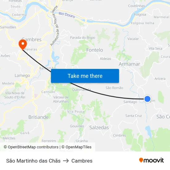 São Martinho das Chãs to Cambres map
