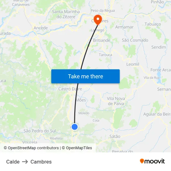 Calde to Cambres map
