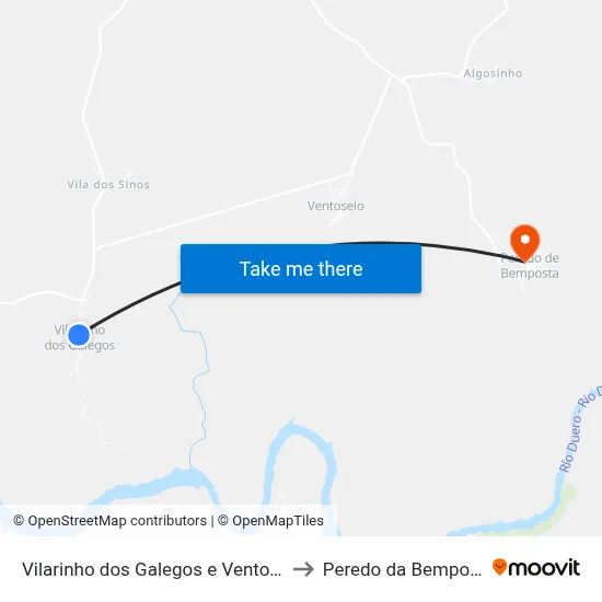 Vilarinho dos Galegos e Ventozelo to Peredo da Bemposta map