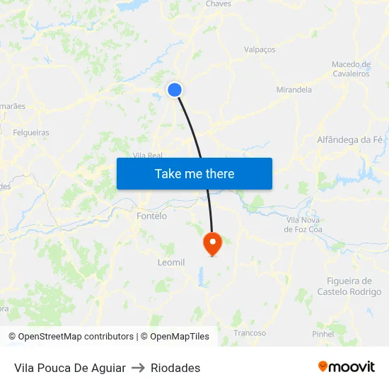 Vila Pouca De Aguiar to Riodades map