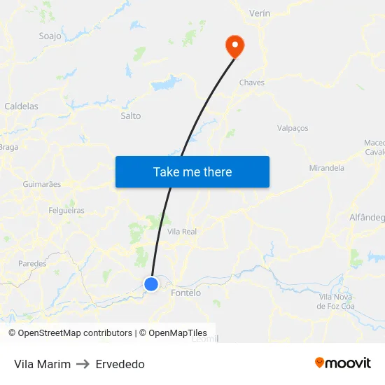 Vila Marim to Ervededo map