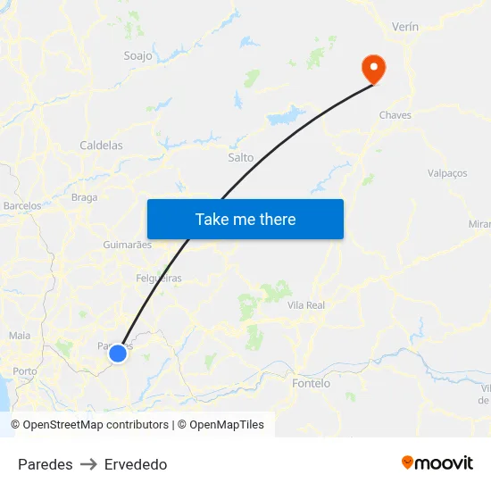 Paredes to Ervededo map