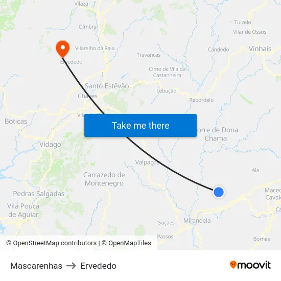 Mascarenhas to Ervededo map