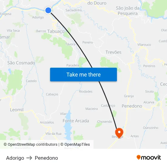 Adorigo to Penedono map