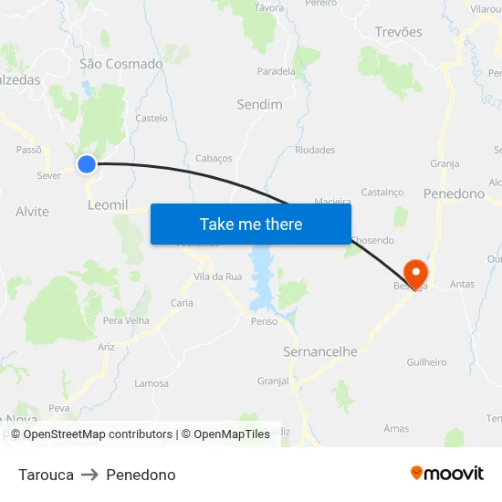 Tarouca to Penedono map