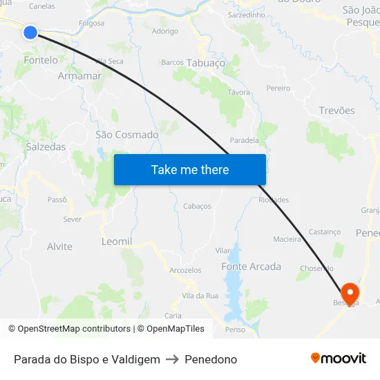 Parada do Bispo e Valdigem to Penedono map