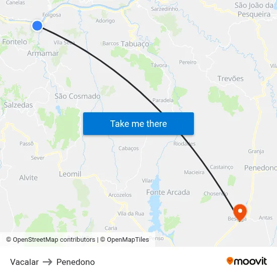 Vacalar to Penedono map