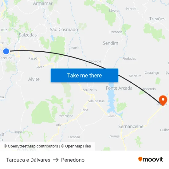Tarouca e Dálvares to Penedono map