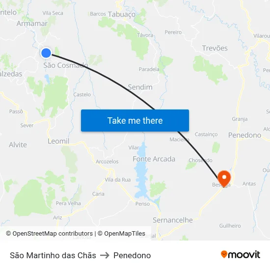 São Martinho das Chãs to Penedono map