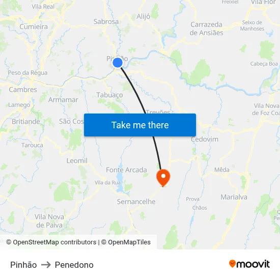 Pinhão to Penedono map
