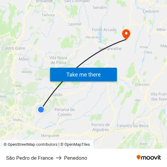 São Pedro de France to Penedono map