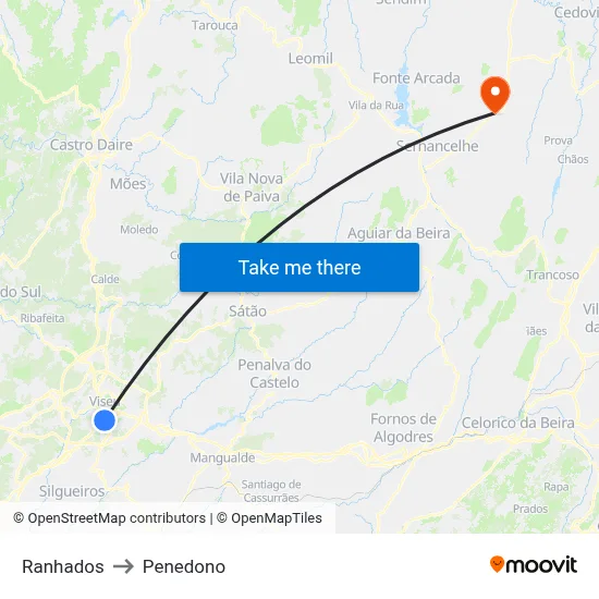 Ranhados to Penedono map